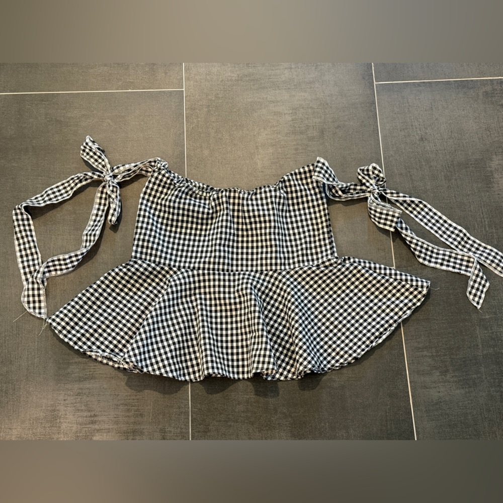 Ruby May Black and White Gingham Peplum Top
